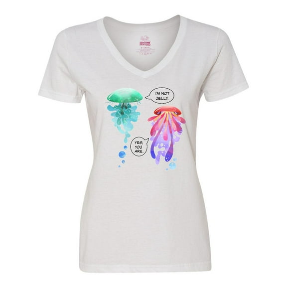 Inktastic Funny I'm Not Jelly Jellyfish in Blue and Pink Women's V-Neck T-Shirt