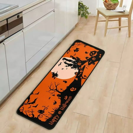 

Polyester Carpet Halloween Kitchen Mat Set Of 2 Pumpkin Trick Or Happy Halloween Mats and Rugs Non Washable for Kitchen Home Decor Halloween Decorations and Accessories