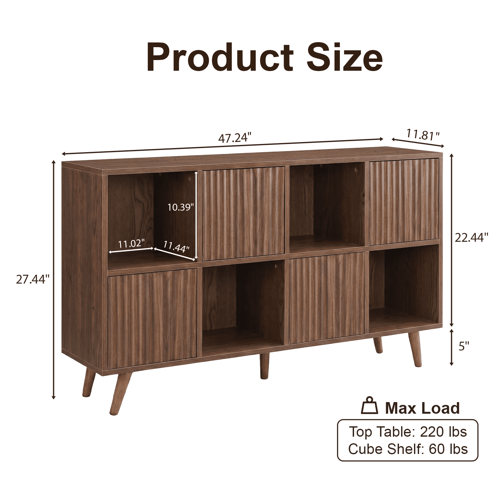 8-Cube Storage Organizer Bookcase with 4 Adjustable Doors, Freestanding Bookshelf Cabinet and Display Shelf for Living Room and Office, Walnut