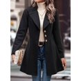 thumbnail image 5 of Women Winter Wool Blend Camel Mid-Long Coat - Singular-Breasted Lapel Jacket Outwear Black L, 5 of 9
