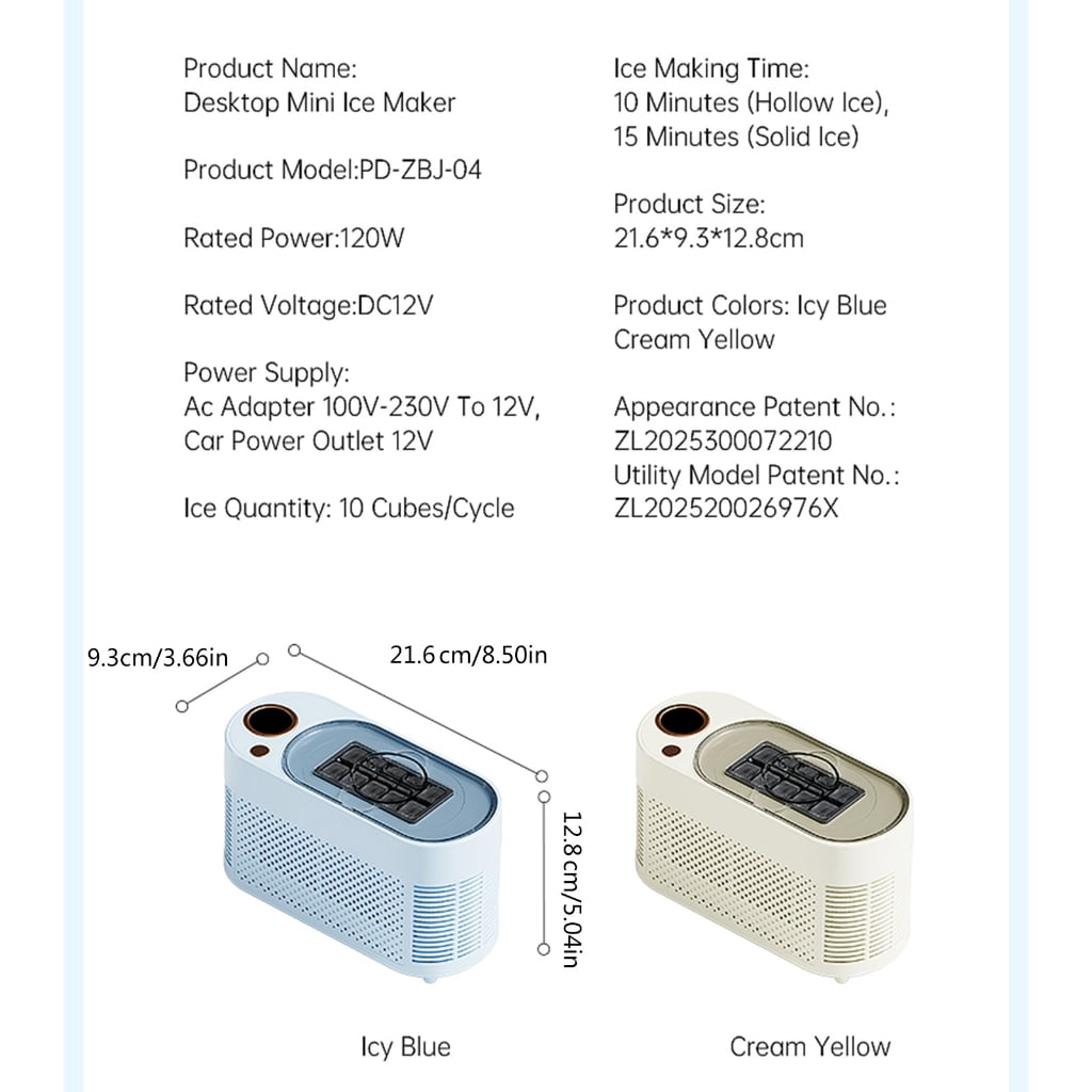 Sinyiin Fast Freezing 12V Portable Ice Maker with ABS Construction Ice Cubes Machine Great for Small Spaces and on the Go