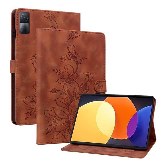 XYX for Redmi Pad 10.61 inch Case, PU Leather Slim Folio with Multi-Angle Stand - Brown Lily Flower