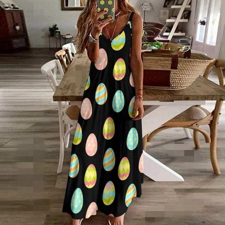 Easter Eggs black Sleeveless Dress Female clothing summer dresses
