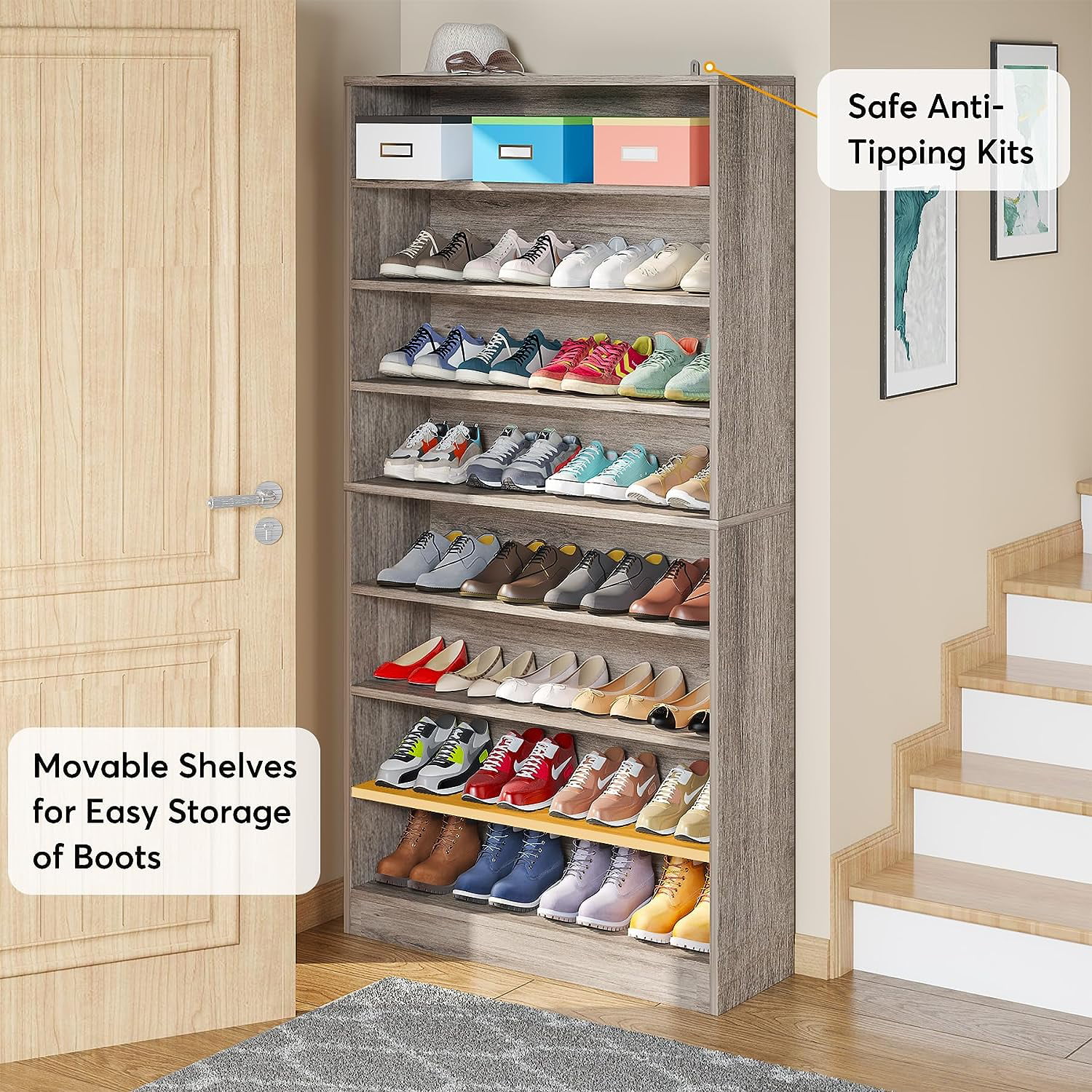 Freestanding Shoe Cabinet, 9-Tier 40-45 Pairs Shoe Storage RackBlack
