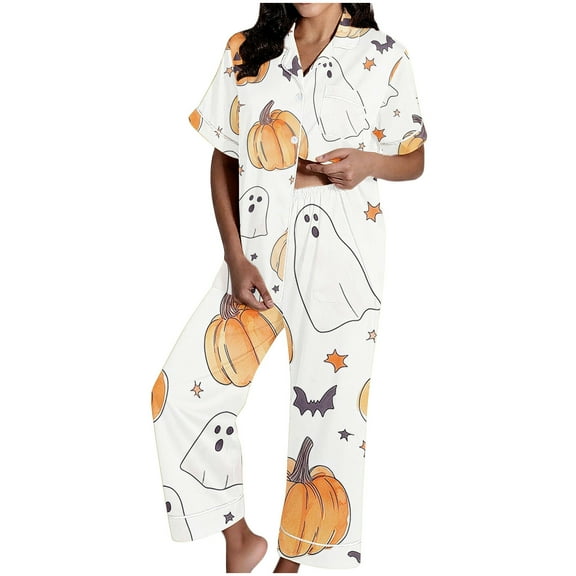 Mgmyaa Pajama Set for Women Two Piece Nightwear Short Sleeve Button Down Sleepwear Comfort Fit Elastic Waist Pants with Pockets