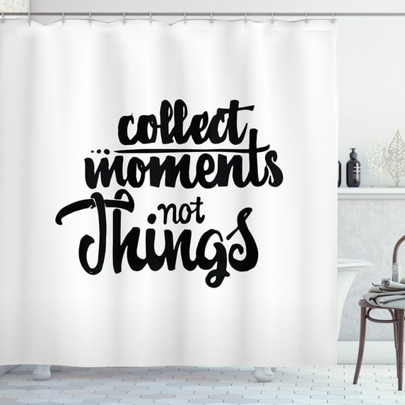 Saying Shower Curtain, Monochromatic Illustration of Powerful Saying Advice Positive Things, Fabric Bathroom Set with Hooks, 69W X 70L Inches, Charcoal Grey and White, by Ambesonne