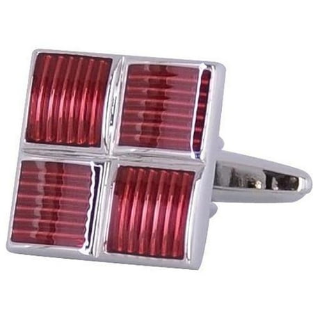 Cuff Daddy Rhodium Silver Red Foursquare Cufflinks