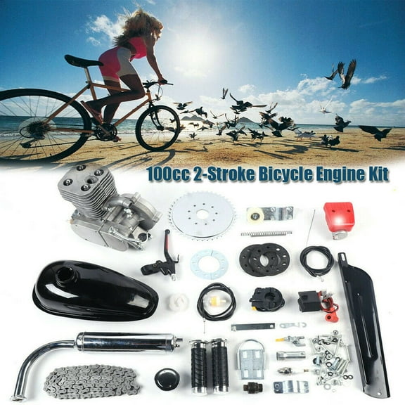 100cc Bicycle Gasoline Engine Set Full Bike Motor Kit Gas Motorized 2 Stroke Engine Set CDI Ignition Air-Cooling