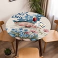 thumbnail image 5 of Round Fitted Tablecloth with Elastic Edge, Happy Father's Day Gnome Flower Fitted Table Cloth for Round Tables, Watercolor Floral on Flax Waterproof Tablecloth for Outdoor Picnic Party 36-44in, 5 of 9