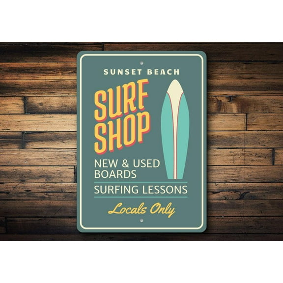 Beach Surf Shop Novelty Decor, Metal Wall Sign - 10x14 Inches