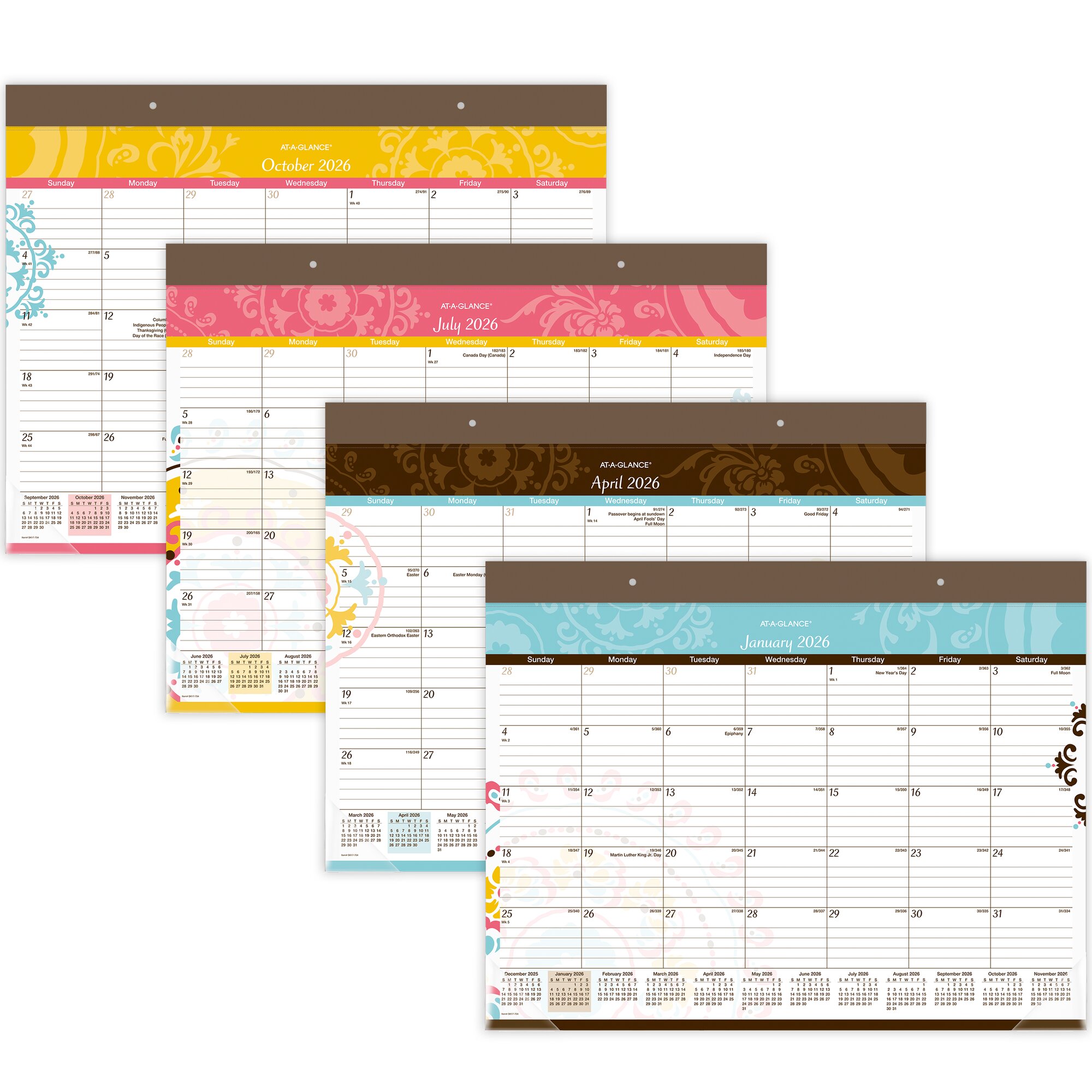 AT-A-GLANCE Suzani 2026 Monthly Desk Pad Calendar Standard 21 34 x 17 - Desk Pad