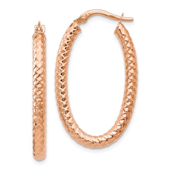 Auriga Fine Jewelry 14K Rose Gold Textured Hoop Earrings for Women (L-32mm, W-19mm)