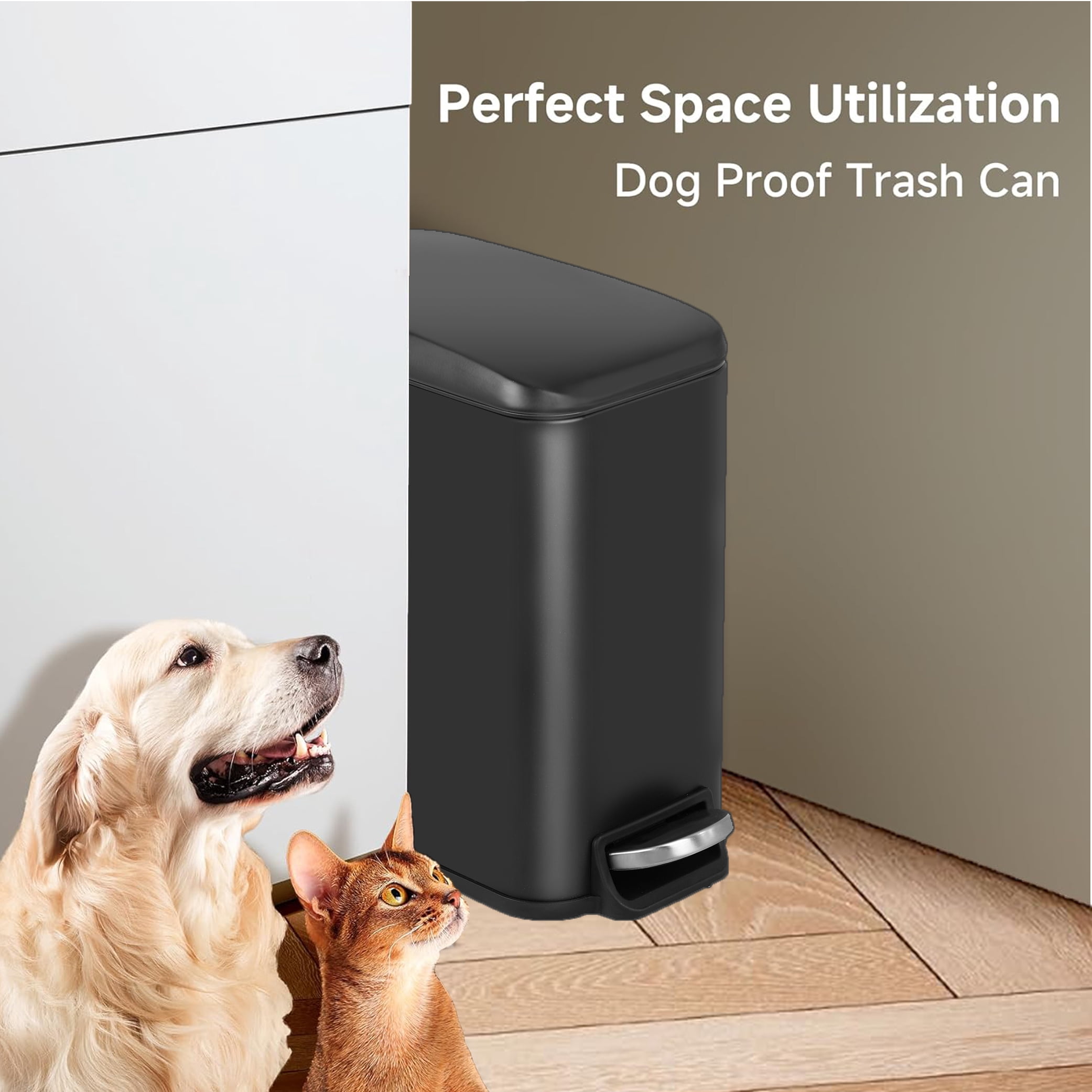 XF XINFENG 1.3 Gallon Kitchen Trash Can Stainless Steel Garbage Can with Removable Plastic Inner Bucket Lid Foot Pedal for Home Bedroom Bathroom, (2, Black)