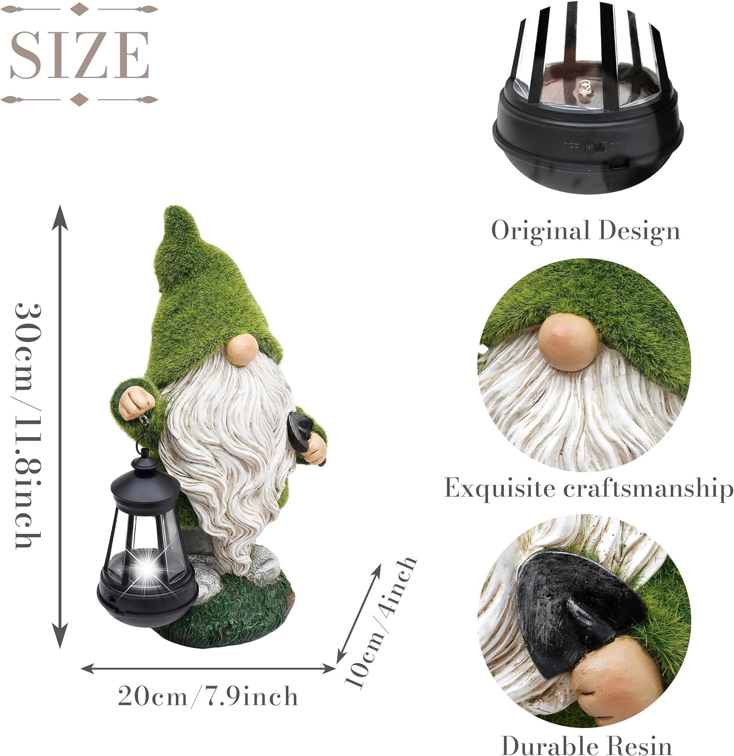 Teresa's Collections 11.81 inches Gnome Garden Statue, Solar Garden Gnome Statue Outdoor Decoration for Porch Patio Lawn Garden Yard Decor, Gifts for Mom