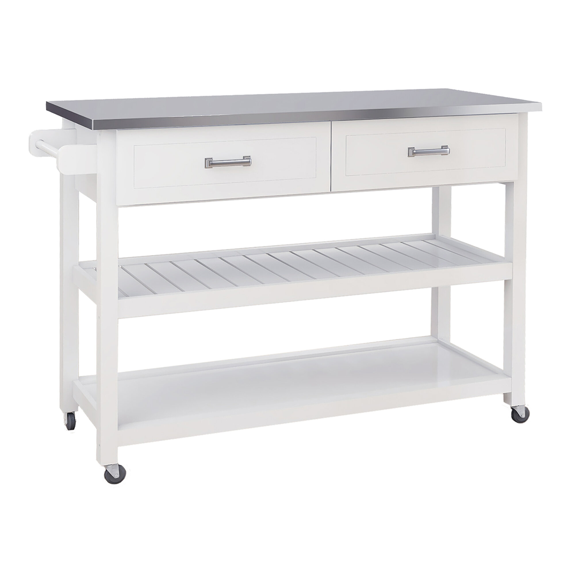 Kitchen Islands Stainless Steel Table Top White Kicthen Cart With Two Drawers,Kitchen Carts