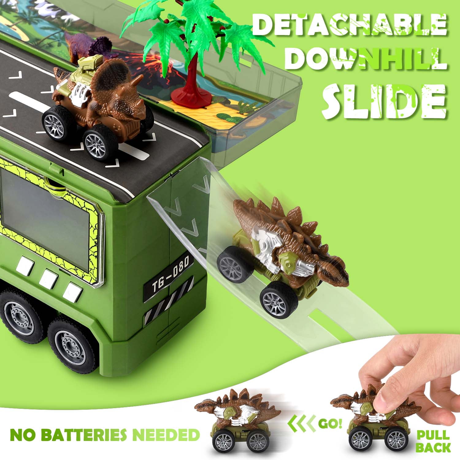 Ayieyill Dinosaur Truck Toys for Boys 3-6 Years, Dinosaur Truck Carrier -Tyrannosaurus Transport Car Carrier Truck with Lights, Music and Sounds, Dinosaur Play Sets for Boys Girls