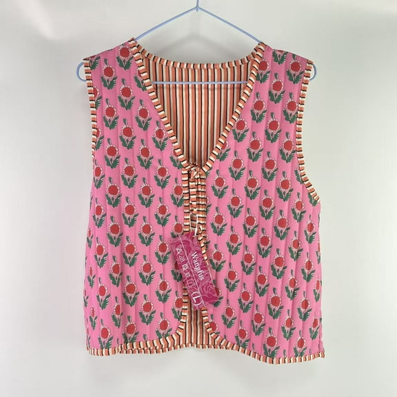 Wangfus Vests,Women's Cropped Floral Quilted Puffer Vest Printed Lightweight Sleeveless Padded Gilet Outwear（L）