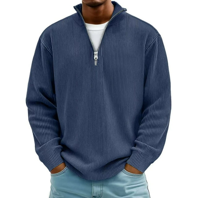 Zip Mock Neck Sweatshirt Men Quarter Zip Pullover Fall Winter Warm Ribbed Knit Long Sleeve