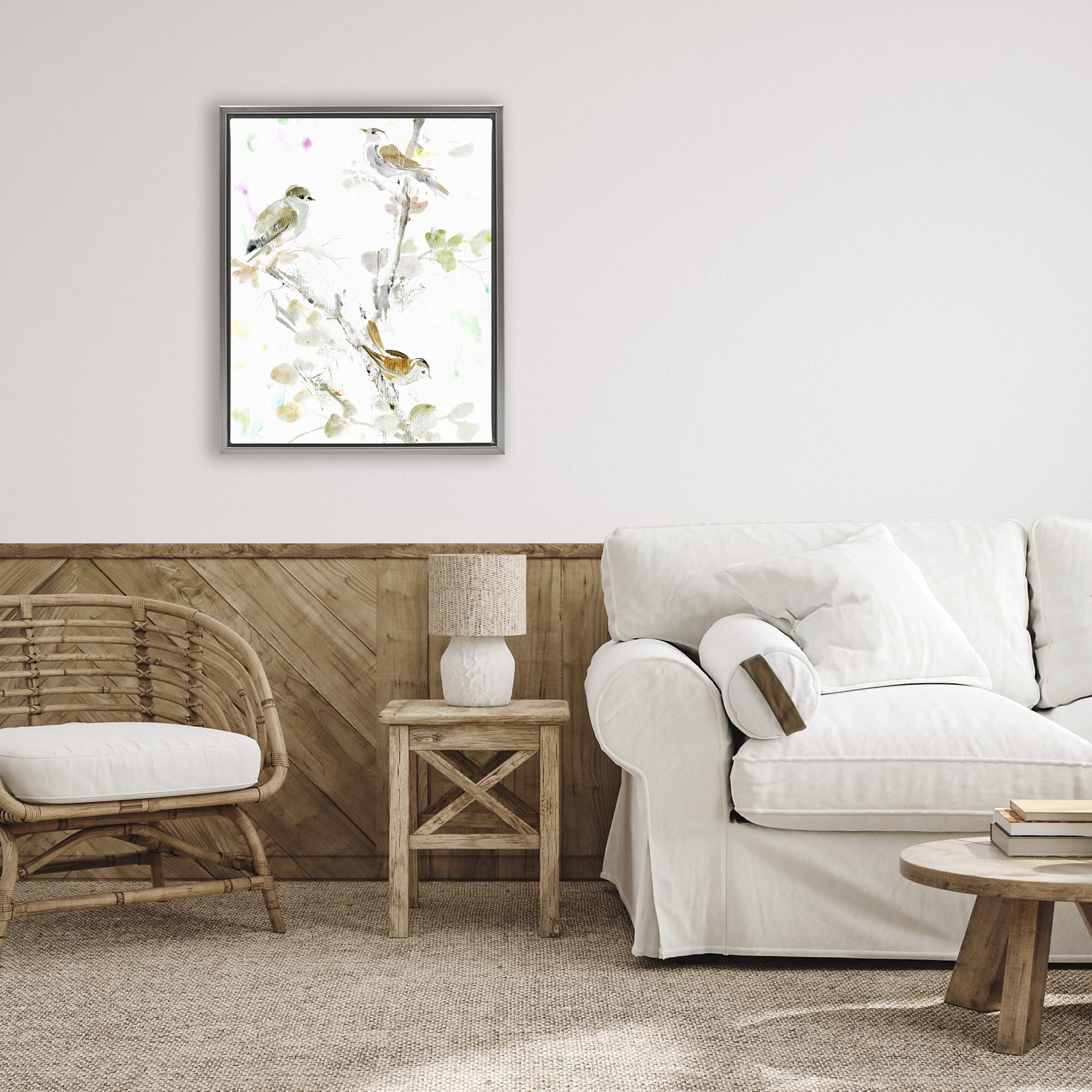 Stupell Industries Delicate Feathers Trio Gray Framed Floater Canvas Wall Art, design by Lorenzo Collective