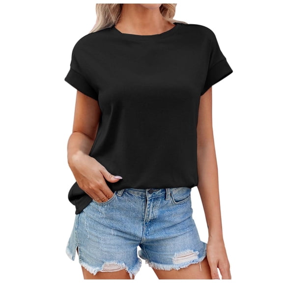 Landzoo Women'S Tees Solid Color Short Sleeve Crew Neck T Shirt Summer Quick Dry Women Shirt Size L Black
