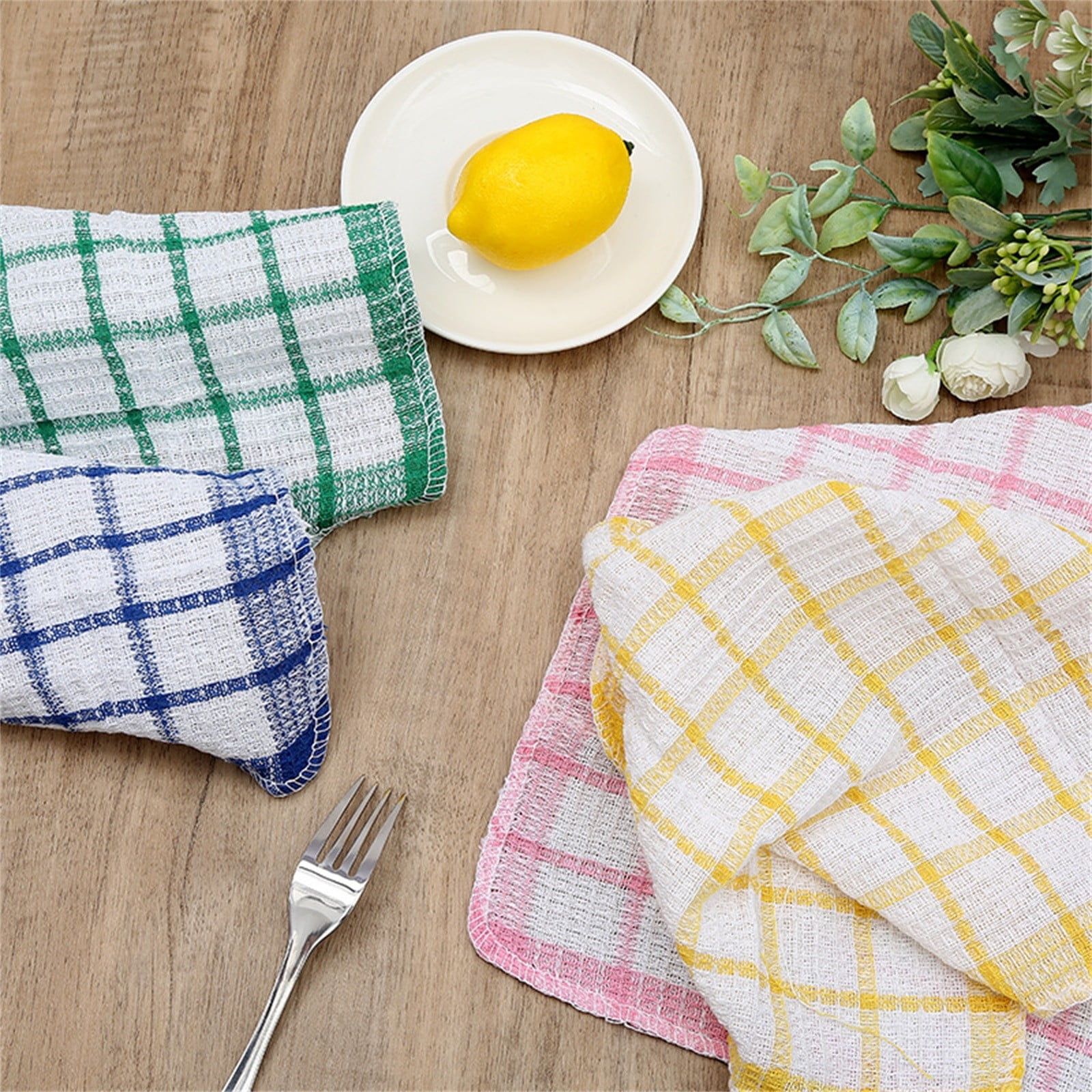 4 Pack Kitchen Towels and Dishcloths Sets,100% Cotton Soft Absorbent Quick Drying Dish Towels for Kitchen,Washing Dishes,12x12 Inches, Multi Color