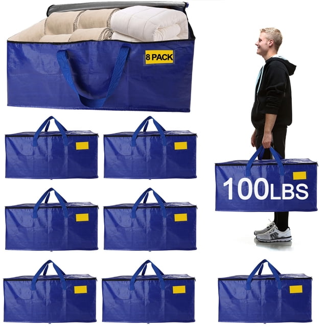 Demiwise Paquete de 8 bolsas impermeables para mudanzas con cremalleras fuertes y asas reforzadas, 100 lbs. Bolsas de almacenamiento grandes extra resistentes para embalaje y almacenamiento en mudanza