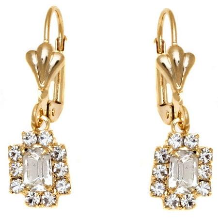 - Clear Crystal 18kt Gold-Plated Rectangle Frame Drop Earrings