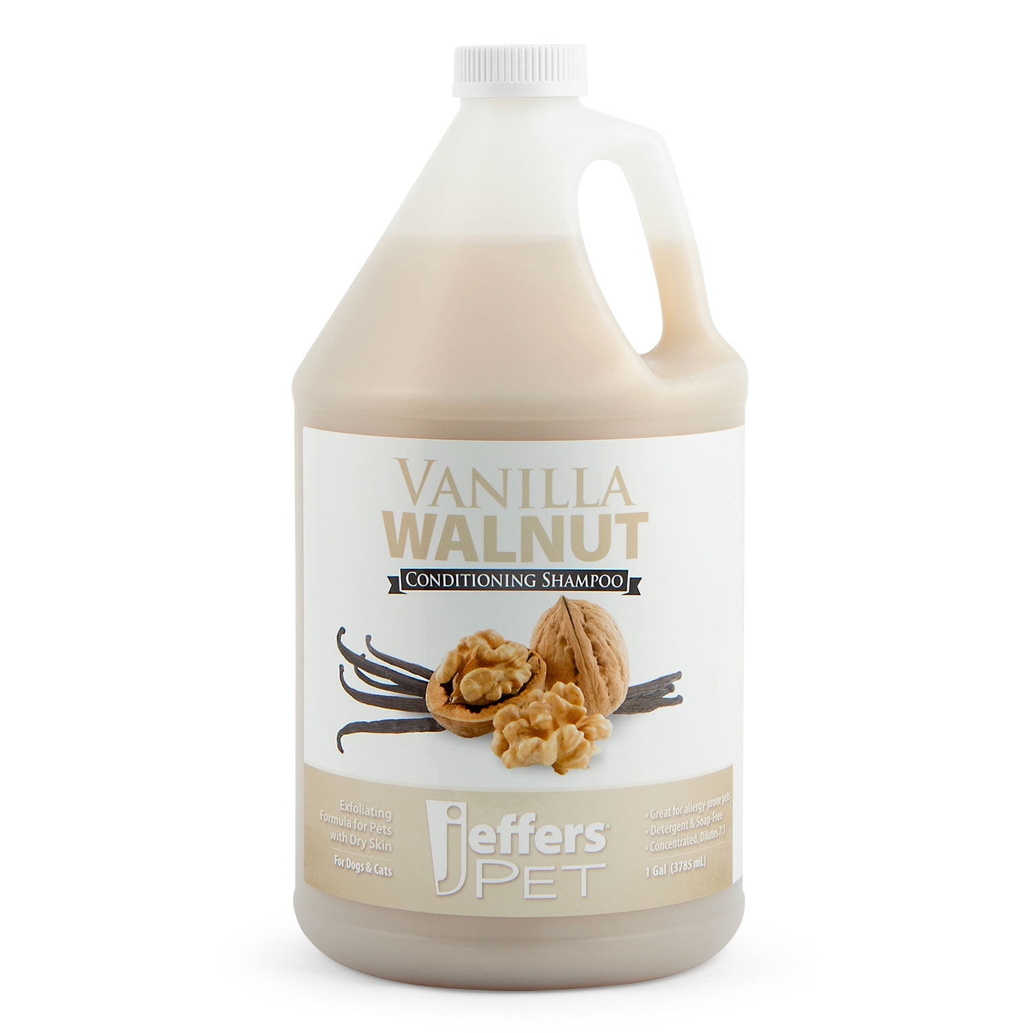 Jeffers Pet Vanilla Walnut Conditioning Dog & Cat Shampoo, 128 oz - Exfoliating Grooming Wash, Coconut Based Soap Free Formula, Walnut Oil & Vanilla Extract, Vitamins A D E, Concentrated Coat Care