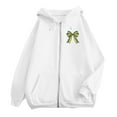 thumbnail image 3 of Women's Pink Zip-Up Hoodie with Sports and Bow Print Comfortable Casual Wear for All Seasons, 3 of 4