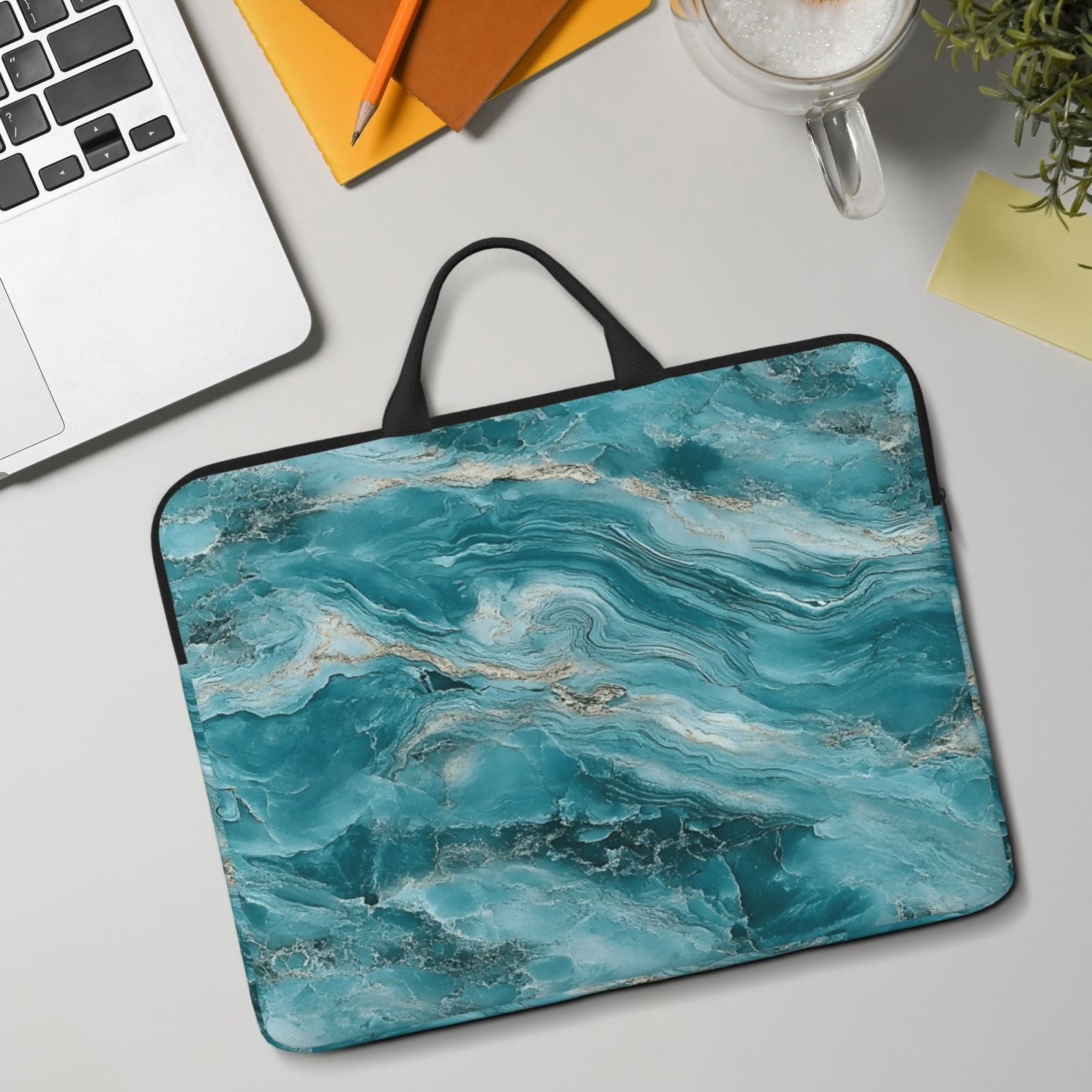 Laptop Sleeve Bag For Women Men 14inch Waterproof Durable Protective Computer Carrying Cover Handle Laptop Case Bag Teal Marble_2