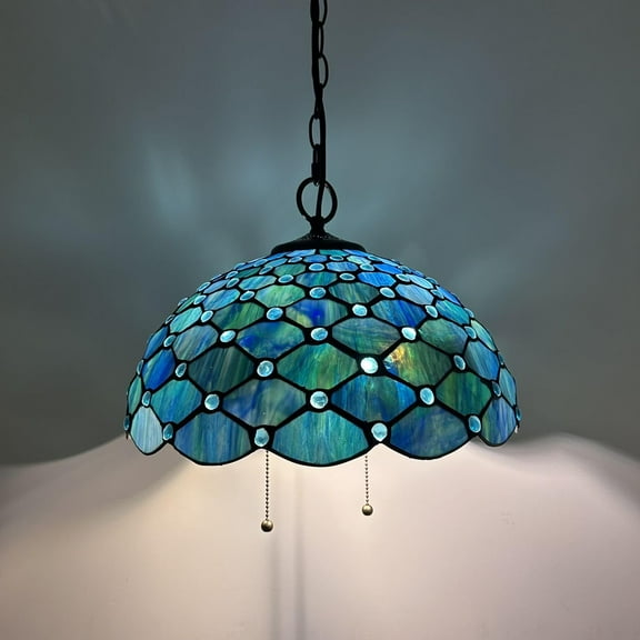 Tiffany Pendant Lights Fixture Blue Stained Glass Crystal Beans LED Bulb Included for Dining Room Hotel Restaurant Cafe 16"W*16"D*75"H