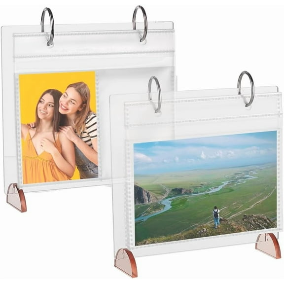 2 Sets 2 Styles Acrylic Photos Album 6.69x5.91x1.77Inch Desktop Mini Photo Stand Tabletop Flip Calendar-Style Photo Frame Clear Photo Albums with 34/68 Pockets for Instax Mini Film Colorful