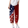 thumbnail image 4 of WTOBBY Women's Patriotic Print Wide Leg Summer Pants - Elastic Waist Casual Trousers with Deep Pockets & Quick-Dry Fabric for 4th of July Outfits,Deep Red S, 4 of 4