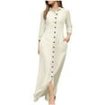 thumbnail image 2 of Feancey Women's Linen Maxi Dresses with Pockets 3/4 Sleeve Lapel Button Down Dress Casual Dressy Slit Long Dresses with Pockets,White,M, 2 of 6