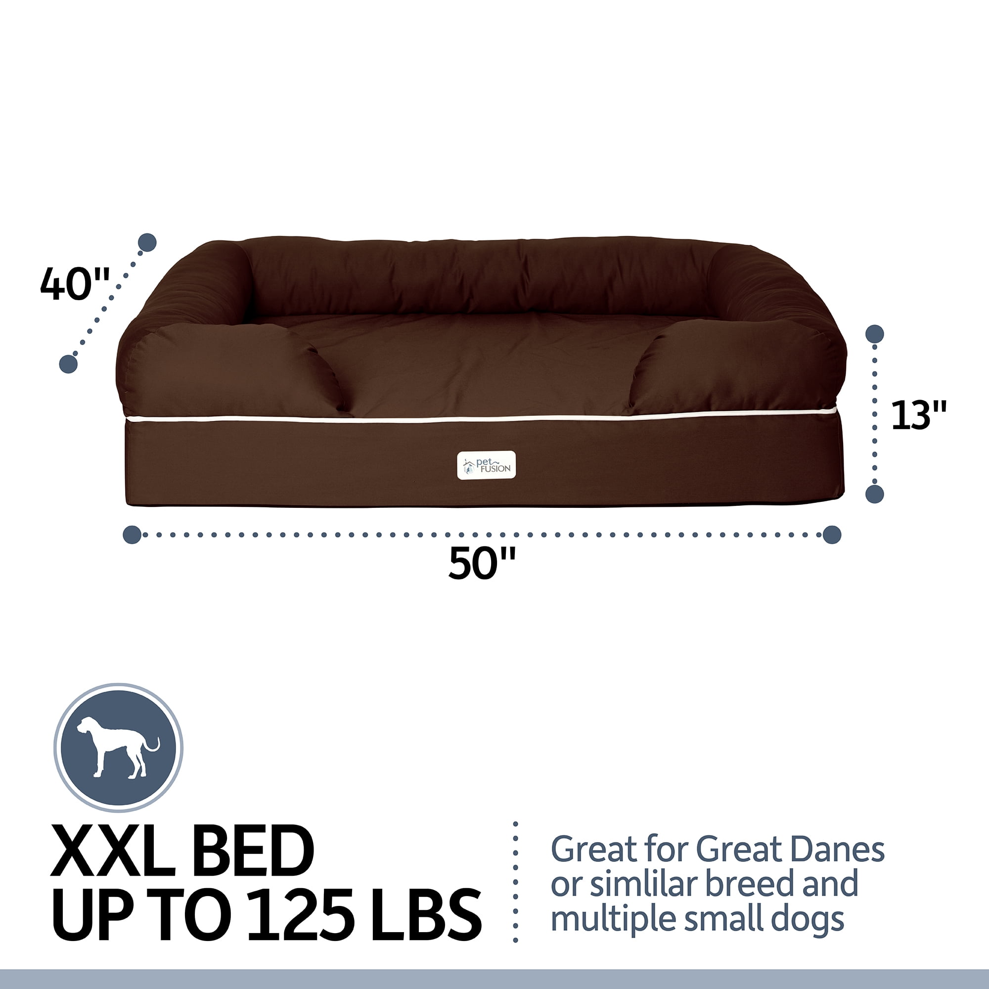 PetFusion Ultimate Dog Lounge Orthopedic Memory Foam Bed with Waterproof Liner and Removable Breathable Cotton Cover, XXL 50" L for Pets up to 125 lbs, Brown