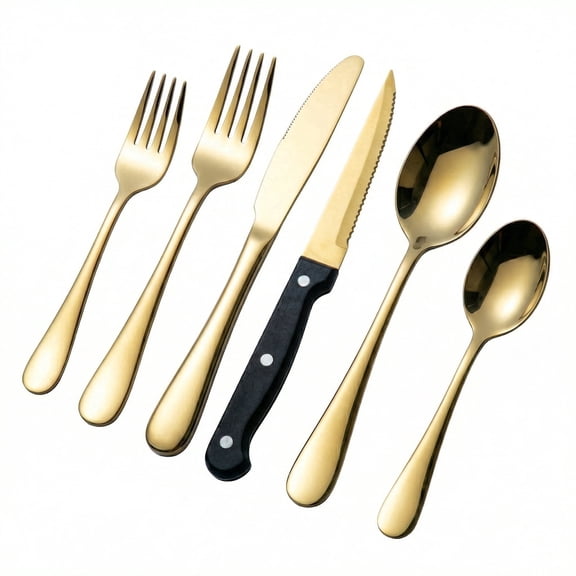 48 Piece Gold Silverware Set with Steak Knives, Stainless Steel Flatware Set for 8, Mirror Polished Cutlery