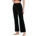 thumbnail image 4 of INSPIRE CHIC Women's Velvet Trousers with Pockets Sleepwear Bottoms Jogger Wide Leg Lounge Pants M Black, 4 of 5