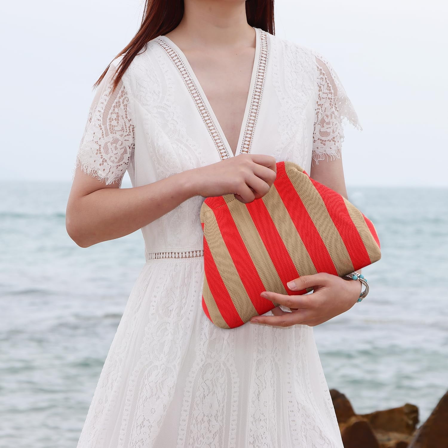 Woven Clutch Purses for Women Casual Crochet Dumpling Handbags Small Cloud Purse Summer Beach Bag