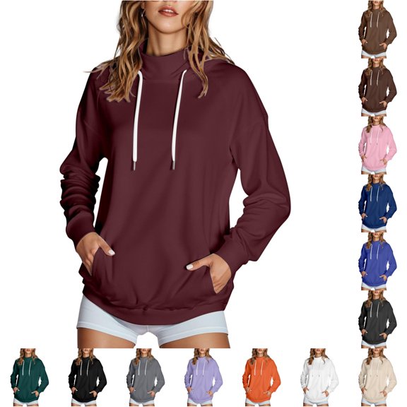 NinXxx Women's Solid High Collar Hoodie with Side Pockets XL