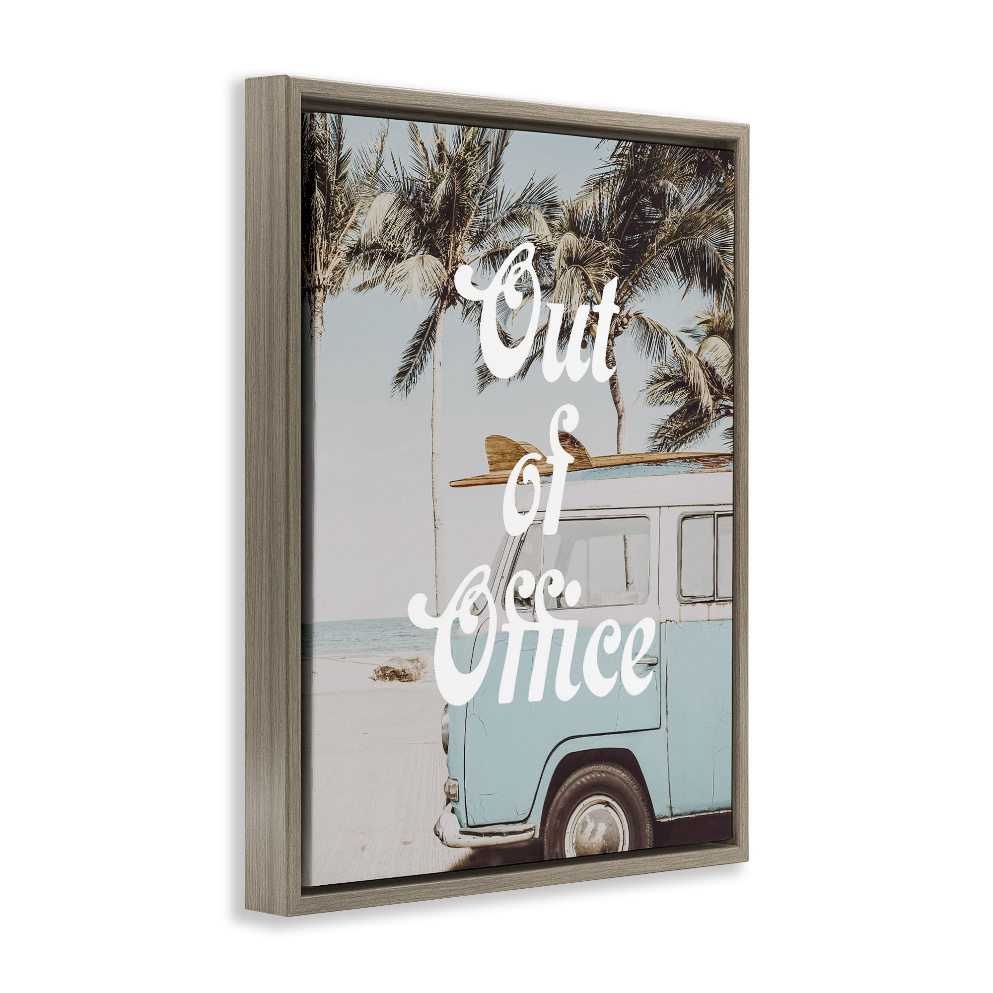 Stupell Industries Retro Out Of Office Beach Brown Framed Floater Canvas Wall Art, design by Lil' Rue