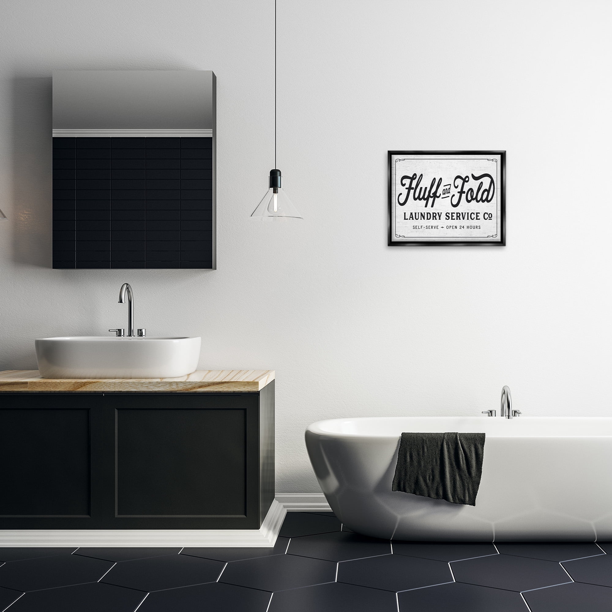 Stupell Industries Fluff and Fold Laundry Room Typography Painting Black Floater Framed Canvas Art Print Wall Art, 21 x 17