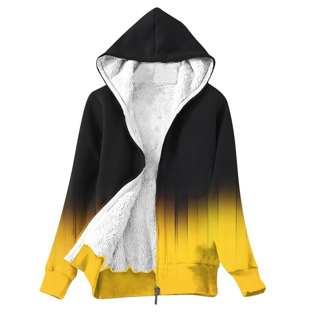 Wolfast Women's Fleece Jacket Winter Buttons Color Long Sleeve Warm Plush Tops Coat Jacket Yellow M