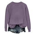 thumbnail image 3 of Women's Solid Color Round Neck Long Sleeve Pullover Sweatshirt, Loose Fit Casual T-Shirt Style Top, Comfortable Everyday Wear for Daily Life, Home, Vacation and Couple Matching Outfits Purple L, 3 of 7