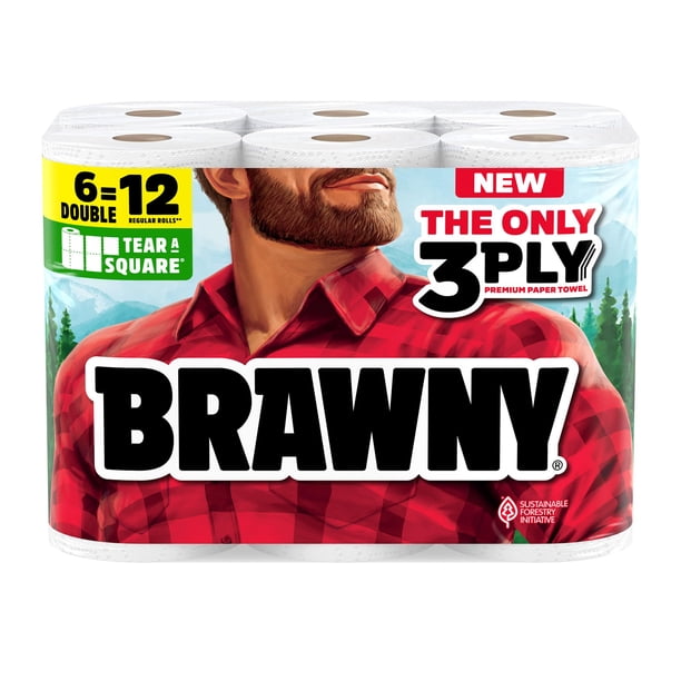 Toallas de papel Brawny Tear-A-Square, 3 capas, 6 rollos dobles