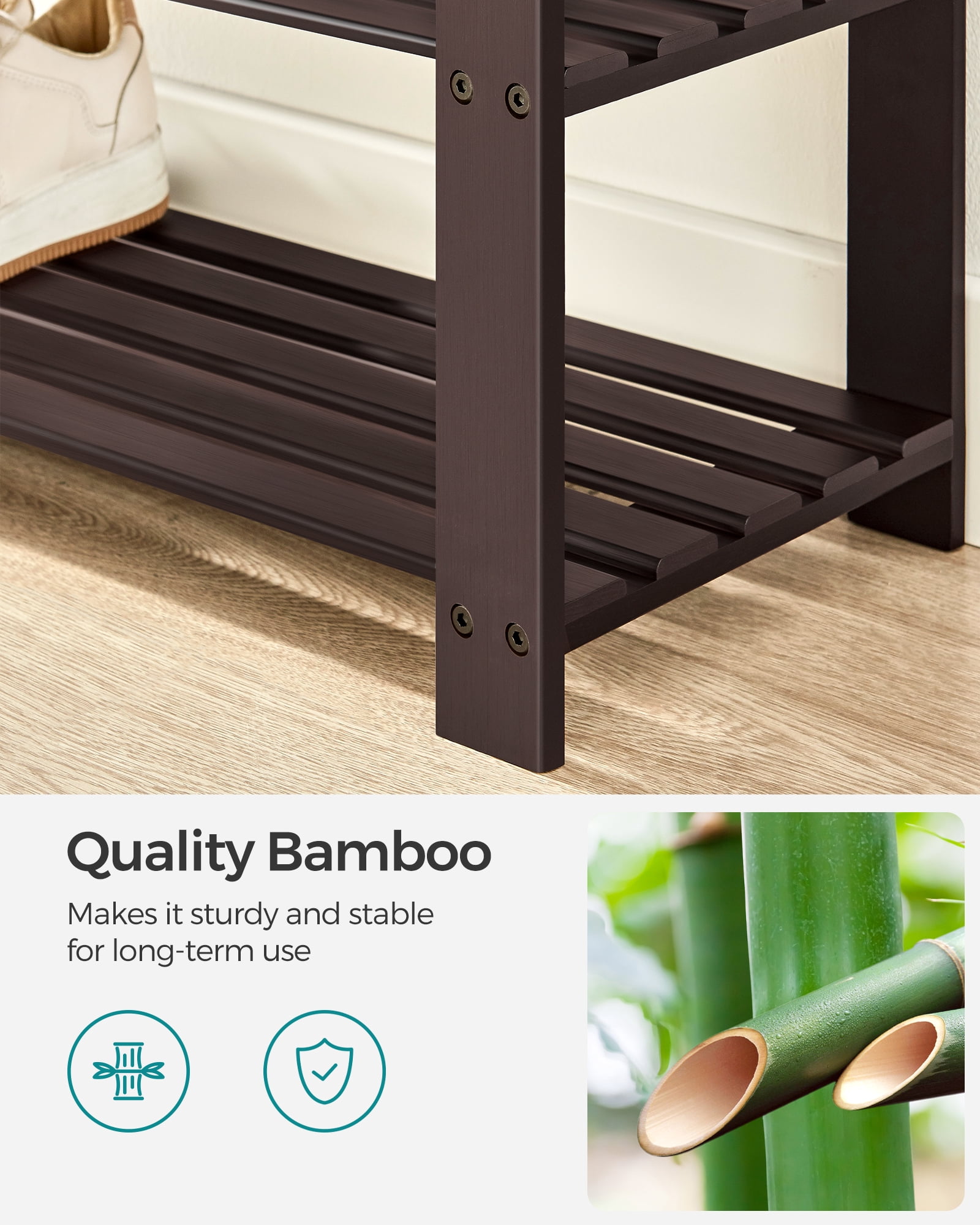 2 Tier Bench Shoe Rack, Holds up to 8 Pairs, Brown