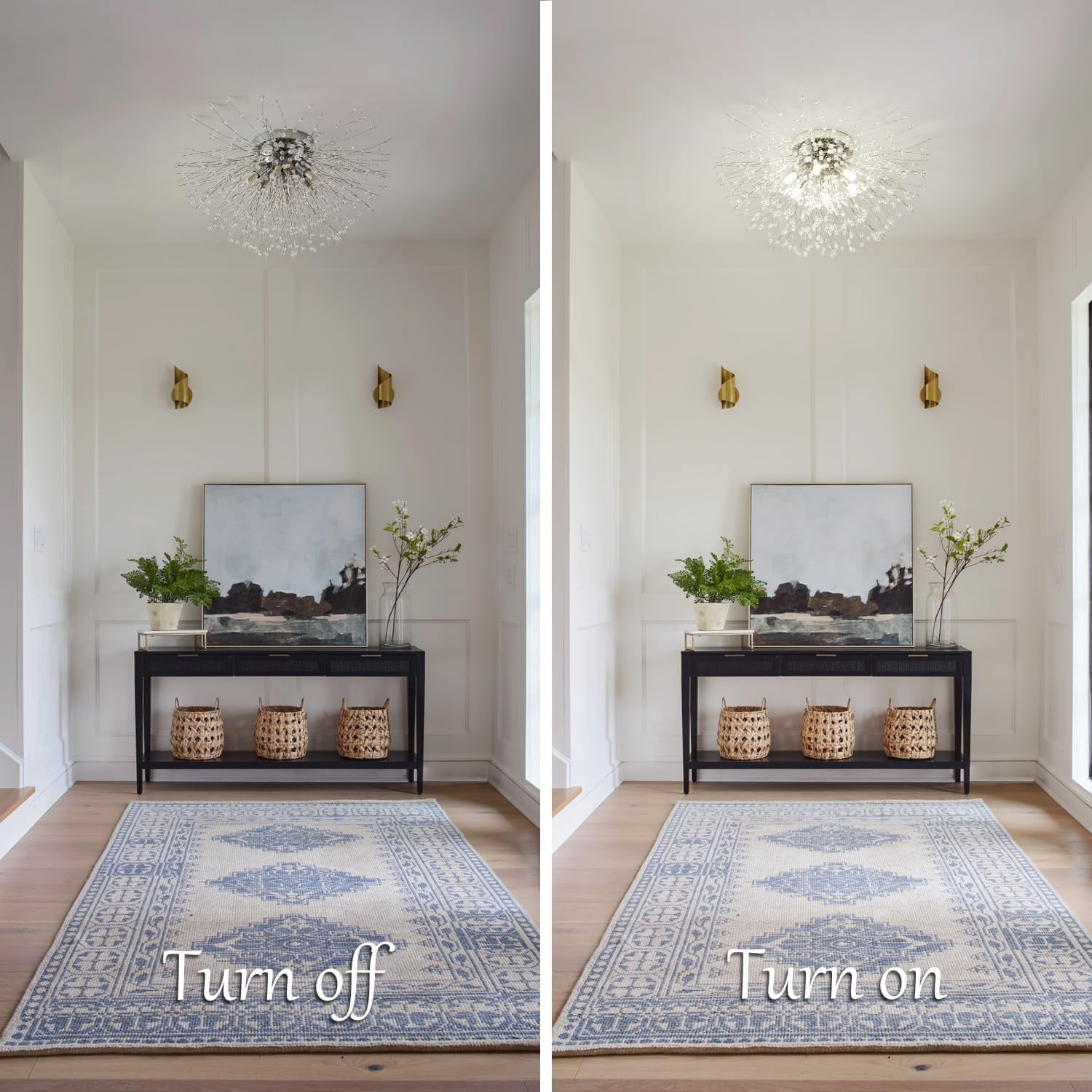 Modern Firework 19.7 in. W 6-light Modern Silver Flush Mount Ceiling Light  Modern Crystal Flush Mount Ceiling Light Fixture 19.7" Sputnik Close to Ceiling Light 6-Light Chrome Dandelion