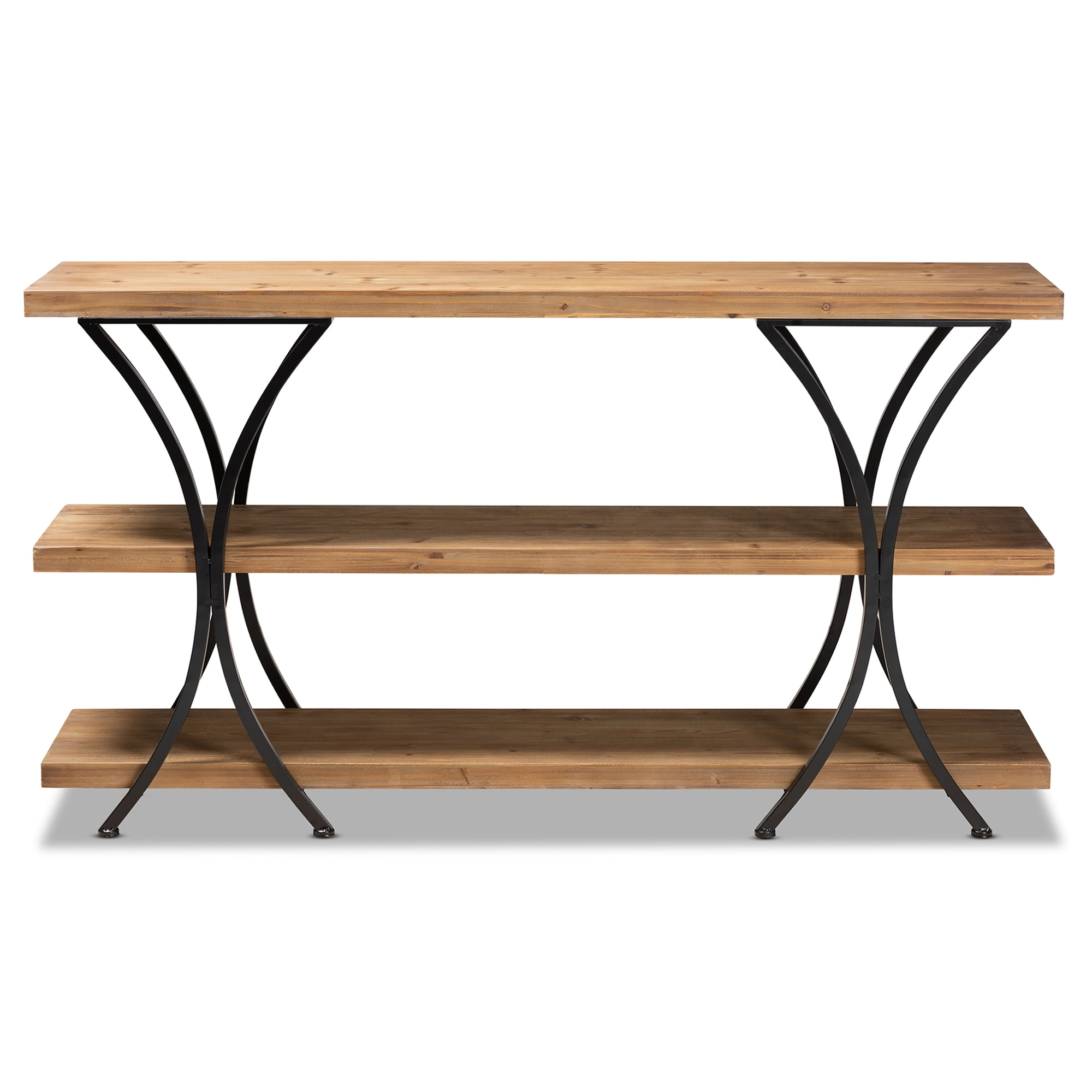Baxton Studio Terrell Industrial Wood and Metal 3 Tier Console Table, Natural