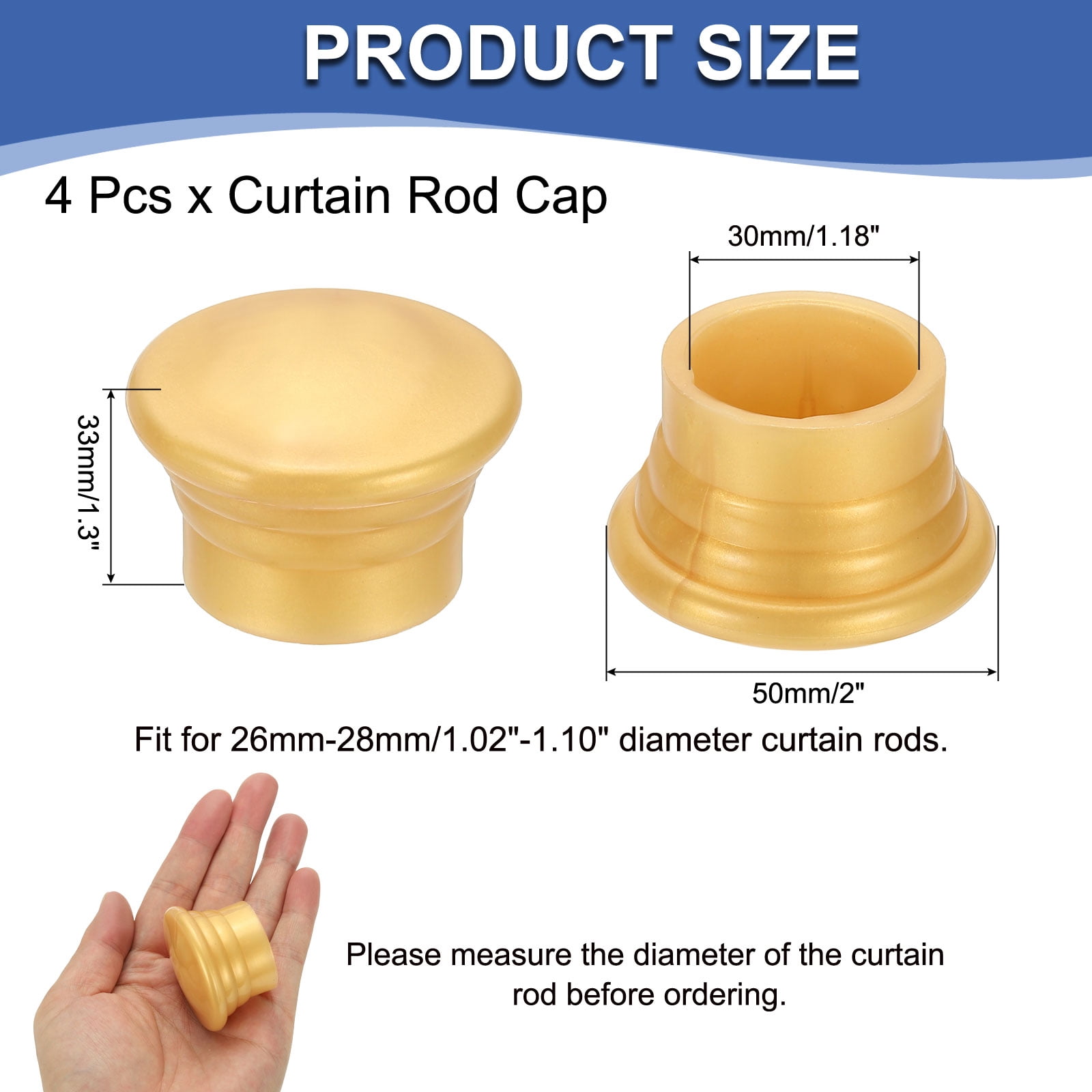 Unique Bargains Curtain Rod Ends Plastic Drapery Rail Pole Head Cap Finial Gold