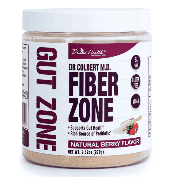 Dr. Colbert, MD Fiber Zone Powder | Berry Flavor | Prebiotics, Insoluble & Soluble Fiber | Psyllium Husk | Inulin | Recommended in Keto Zone Diet & Healthy Gut Zone | 9.52 oz | 30 Servings