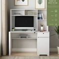 thumbnail image 4 of imerelez Computer Desk with Hutch & Bookshelf,Wood Executive Desk Teens Student Desk Writing Laptop with Drawers,3 AC Outlets and 2 USB Charging Ports,Study Laptop Table for Home(White), 4 of 11